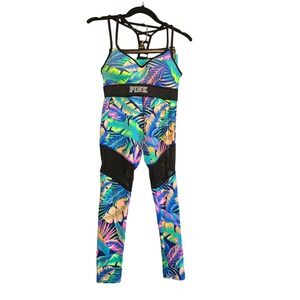 Pink Victoria's Secret Ultimate Tropical Leggings Bra Set Women XS Mesh Active